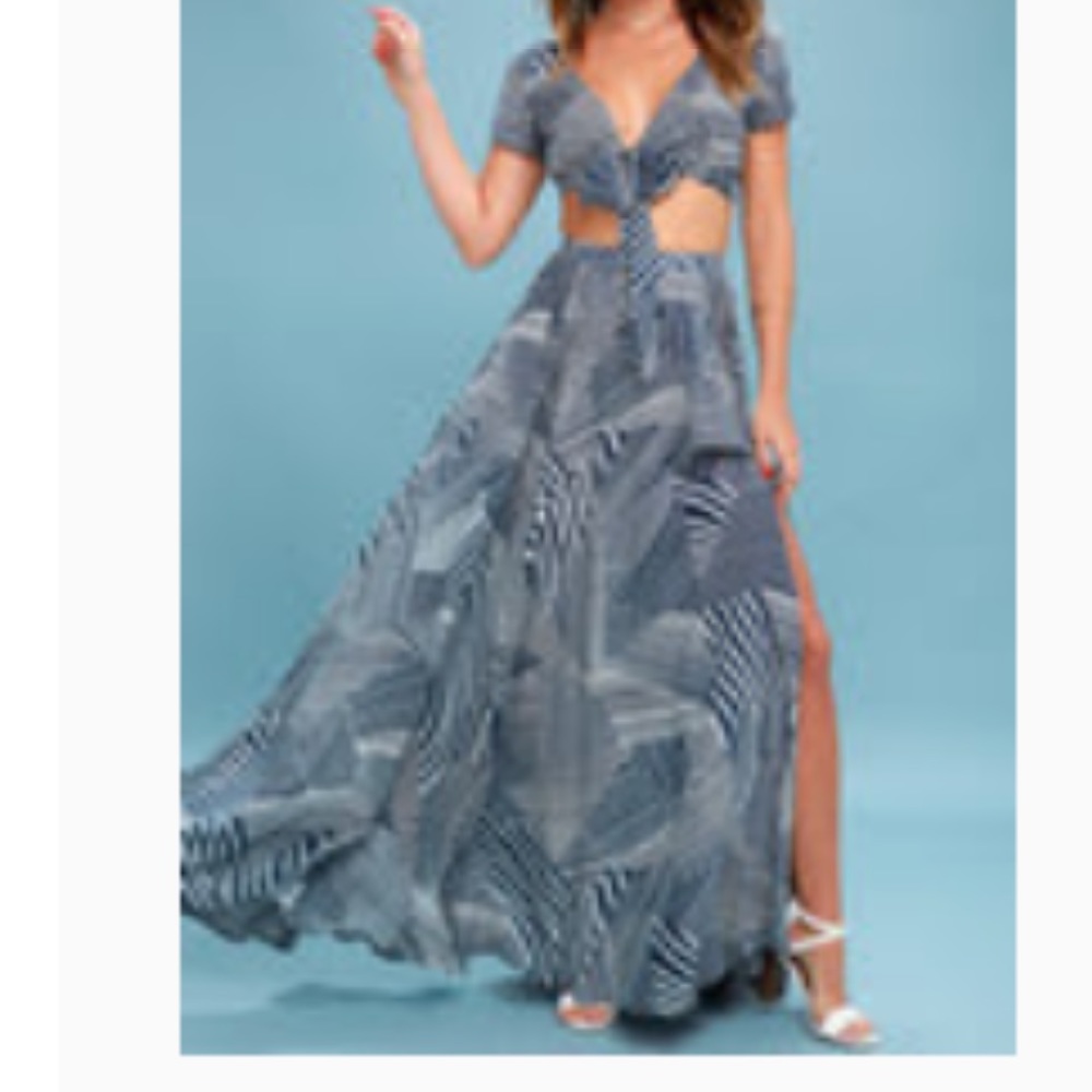 Lulu’s Blue and white print two piece maxi dress